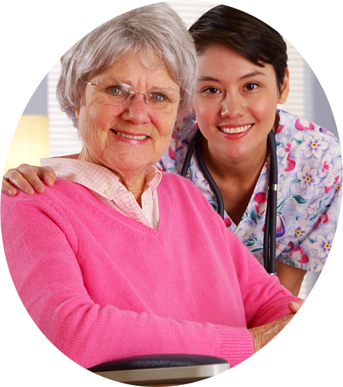 Cheerful Old Woman with Nurse